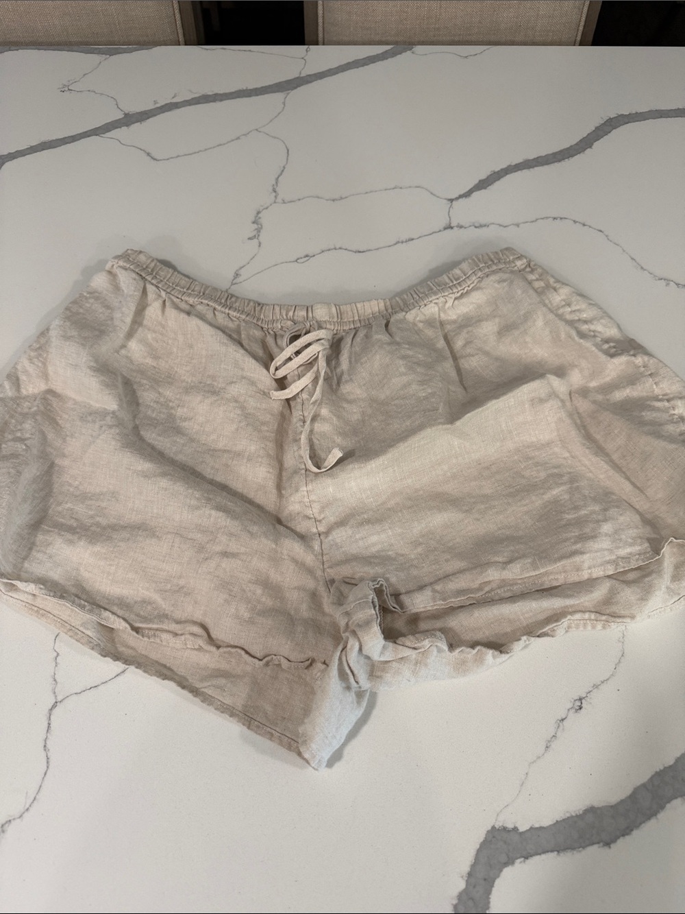 H&M Casual Linen-Blend Drawstring Women’s Shorts — Cream